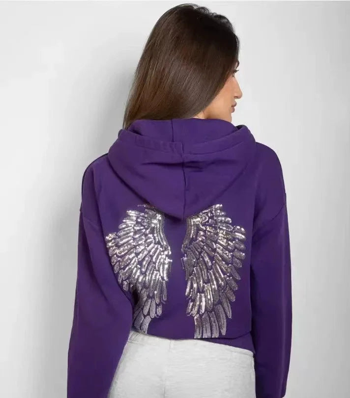 Felpe con Cappuccio Oversize da Donna con Perline e Paillettes, Fodera in Pile, Stile Y2K, Abbigliamento Casual 2026