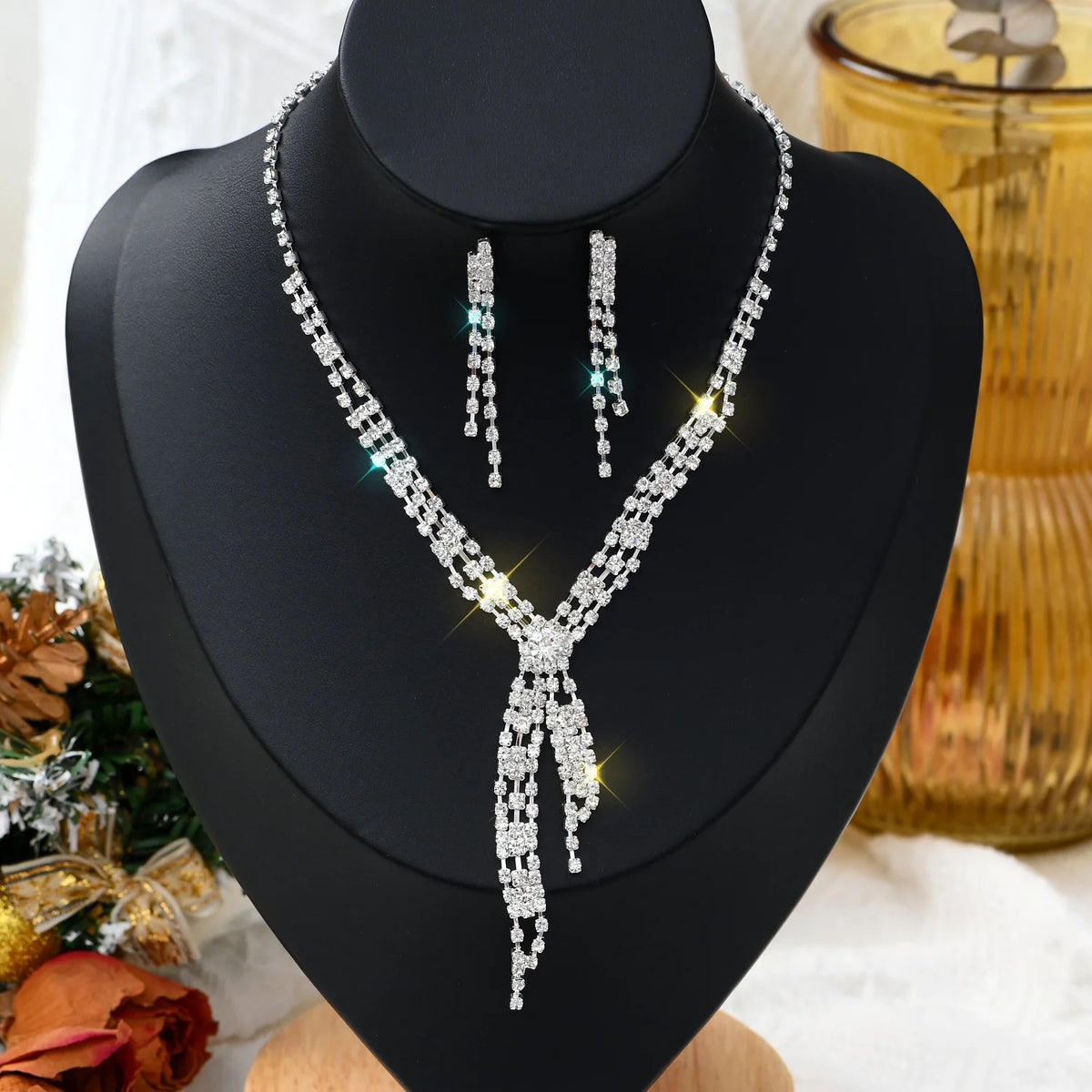 1 set di collane a catena con artigli intarsiati in rame alla moda, orecchini, set di gioielli, necessità quotidiane per feste di banchetti nuziali da donna
