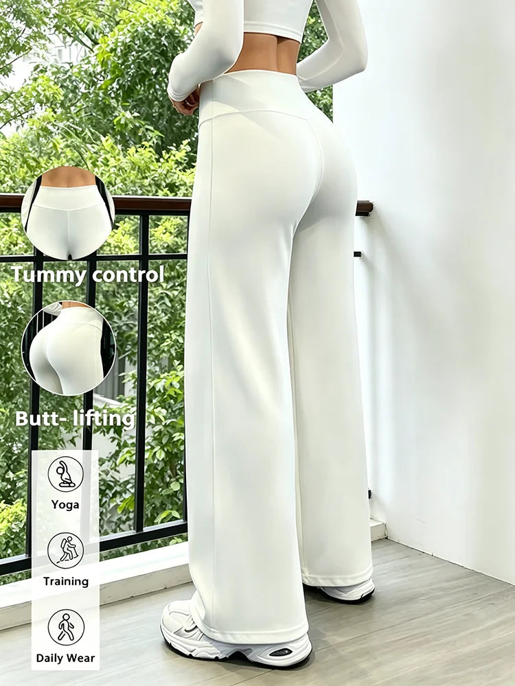 Pantaloni Bianchi a Gamba Larga da Donna, Pantaloni a Vita Alta per Corsa, Adatti per Fitness, Pendolarismo Casual, Yoga e Uso Quotidiano