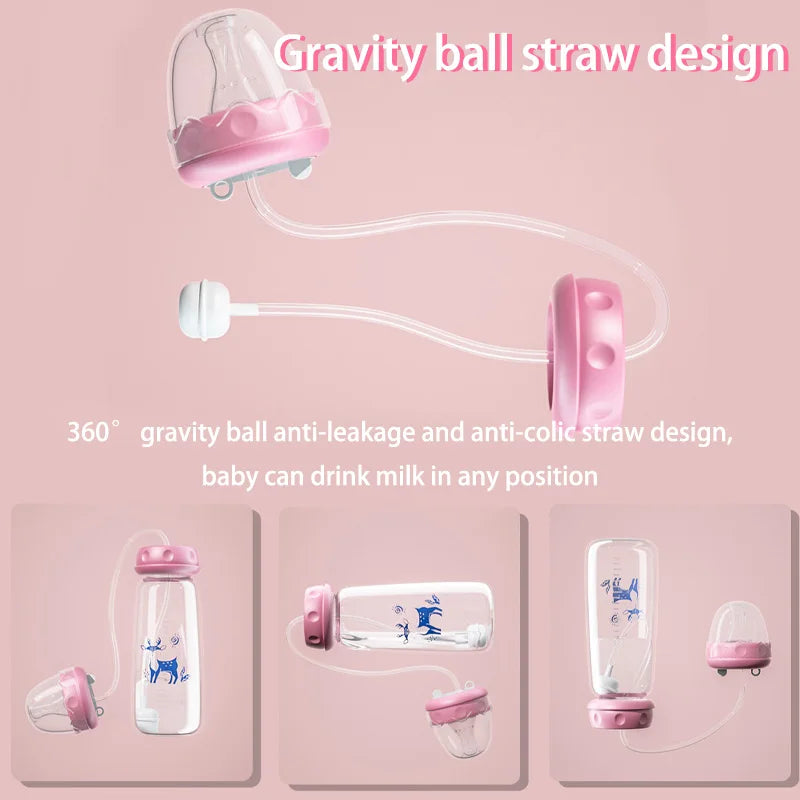 240ML 3M+ Hands-Free PP Baby Bottles,Milk Storage Bottle,Pacifier,Multi-Function Anti-Drop Gravity Ball Feeding Bottle, Bpa Free
