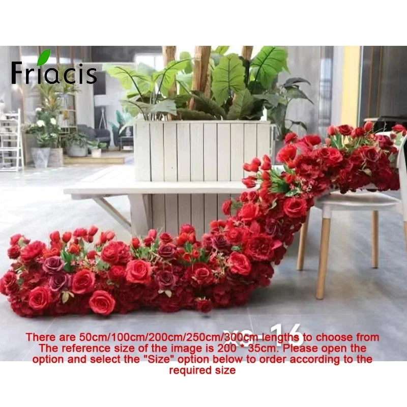 Event Table Floral Strip Silk Flower Row Wedding Backdrop Wall Decor Runner Arrangement Party Arch Deco Floral Celebration Props
