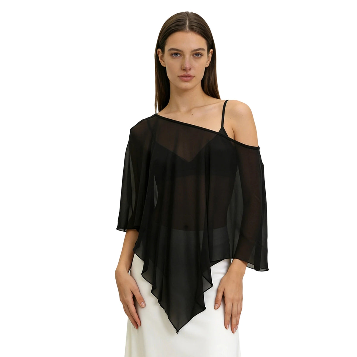 Poncho Trasparente per Donne, Scialle Asimmetrico in Rete, Mantella in Chiffon Trasparente, Copricostume per Abiti da Sera e Matrimoni