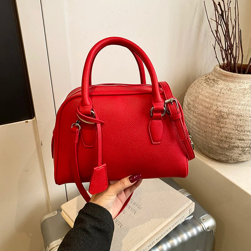 Borse a Mano Vsper Mini Bowling per Donna, in Pelle PU con Motivo Lychee, Borsa a Tracolla Monocolore, Borsa di Lusso Firmata