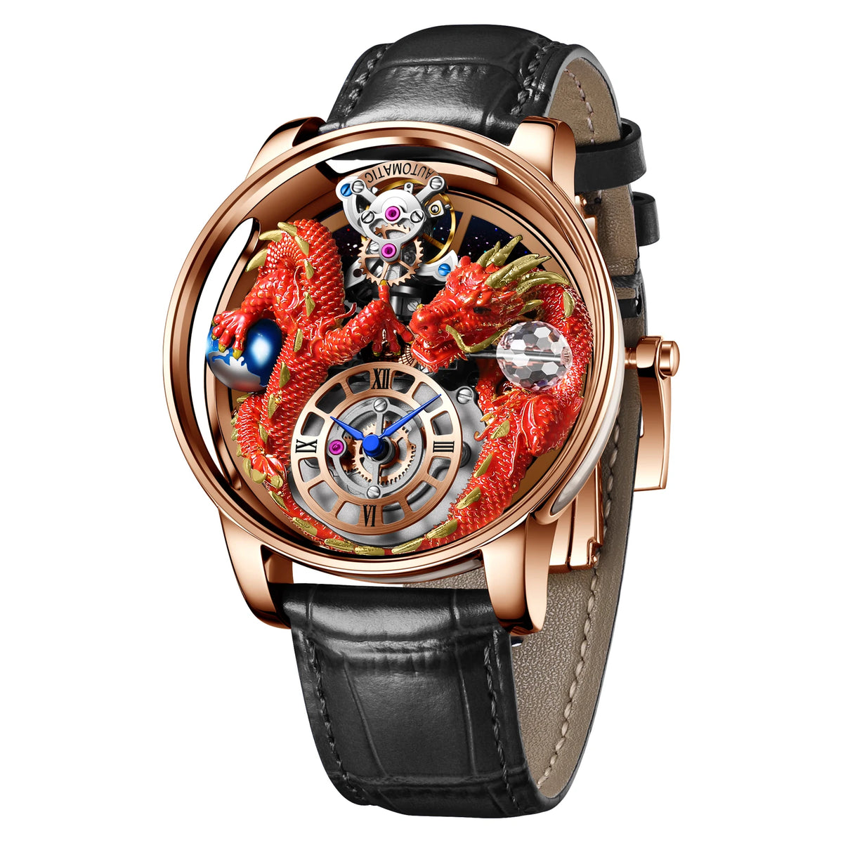 2024 PINDUCelestial Series orologio da uomo Traditionnelle Artisanat Dragon orologio al quarzo specchio curvo orologio dal Design completamente trasparente