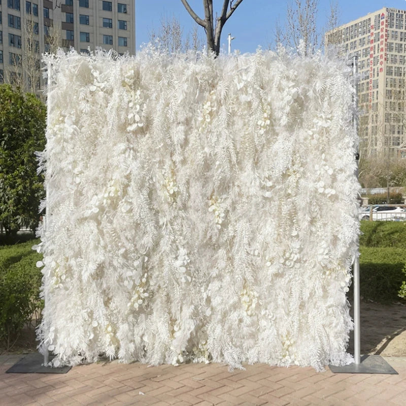 New 5D pink Feather Fabric Flower Wall Wedding Backdrop Decor Cloth Green Plants Wall Birthday Party Event Props Window Display