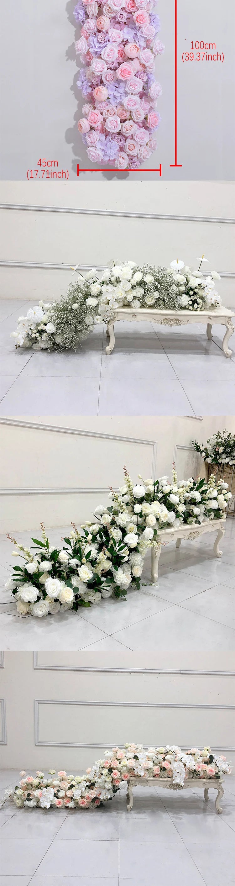 5D Luxury Artificial Flowers Wedding Decoration Table Long Runner Flower Row Floral Backdrop Arrangement Wall Arch Decor Props