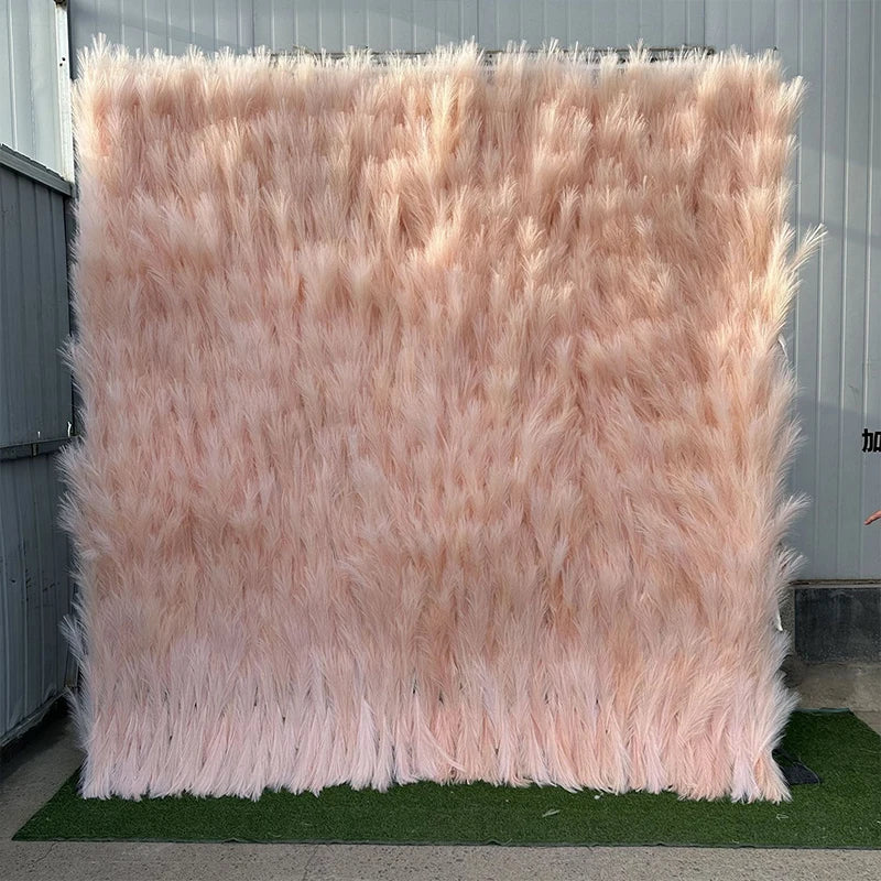 New 5D pink Feather Fabric Flower Wall Wedding Backdrop Decor Cloth Green Plants Wall Birthday Party Event Props Window Display