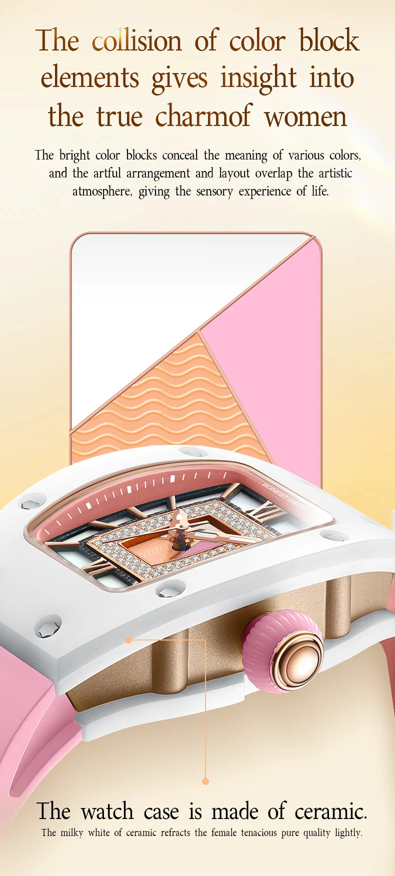 Orologio BONEST GATTI da Donna, Moda Lusso Leggero, Meccanico a Barile, Regalo di San Valentino per la Fidanzata, Serie Phantom con Scatola Orologio