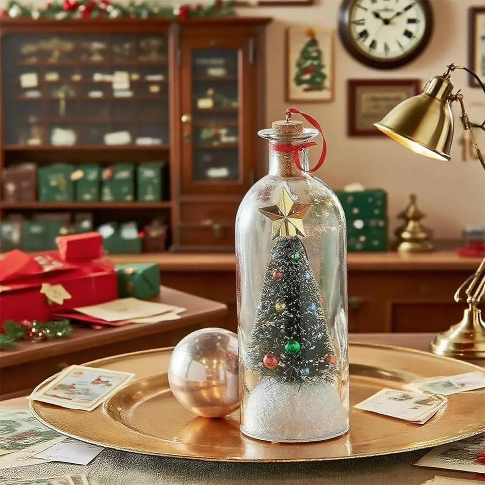 Recordable Christmas Tree Message Bottle Xmas Holiday Keepsake Christmas Props Snowy Scene in Nostalgic Bottle