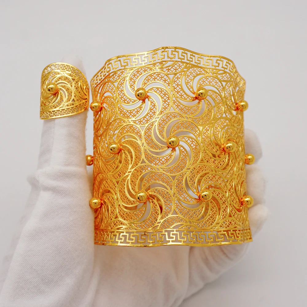 Bracciale color oro Dubai con anello per donna Bracciale con polsino a catena con ciondoli Bracciale indiano Arabo Francia Regali di gioielli da sposa
