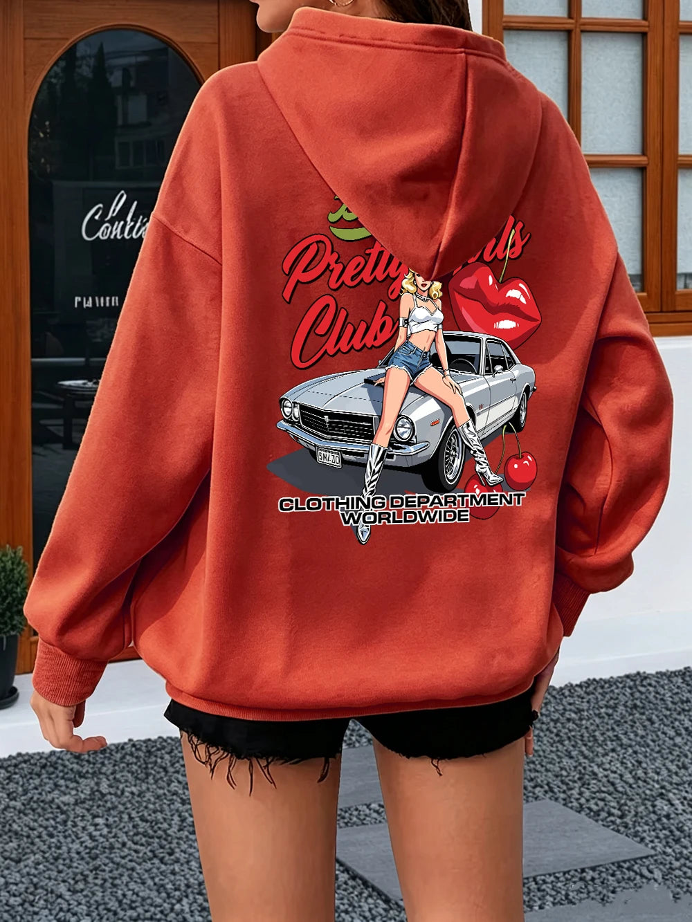 Felpe con Cappuccio Stampate Pretty Girls Club, Pullover Caldi in Pile Sportivi da Jogging per Donne, Felpe Invernali Larghe, Abbigliamento Casual con Tasche