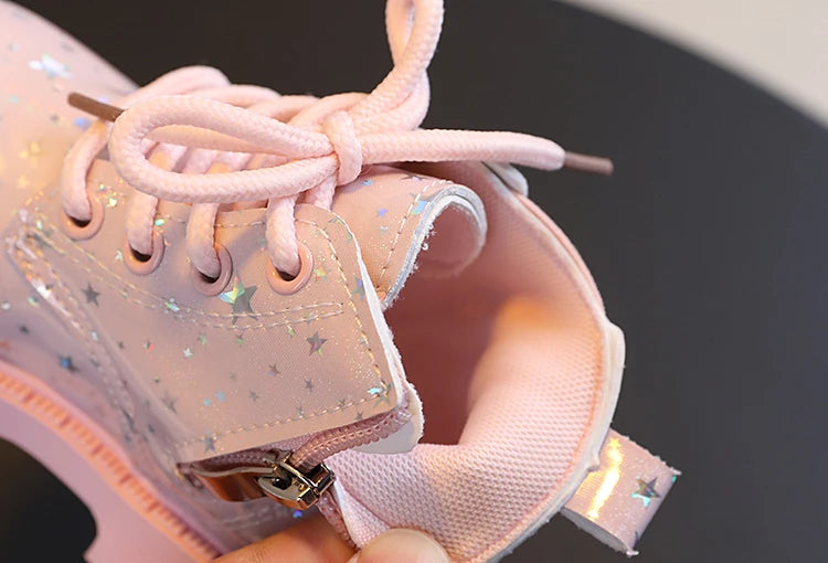 Stivali autunnali per bambini piattaforma Glimmer a stella stivali per bambini belli per il tempo libero moda Unisex alla caviglia-scarpe comode per ragazze dei ragazzi 21-30