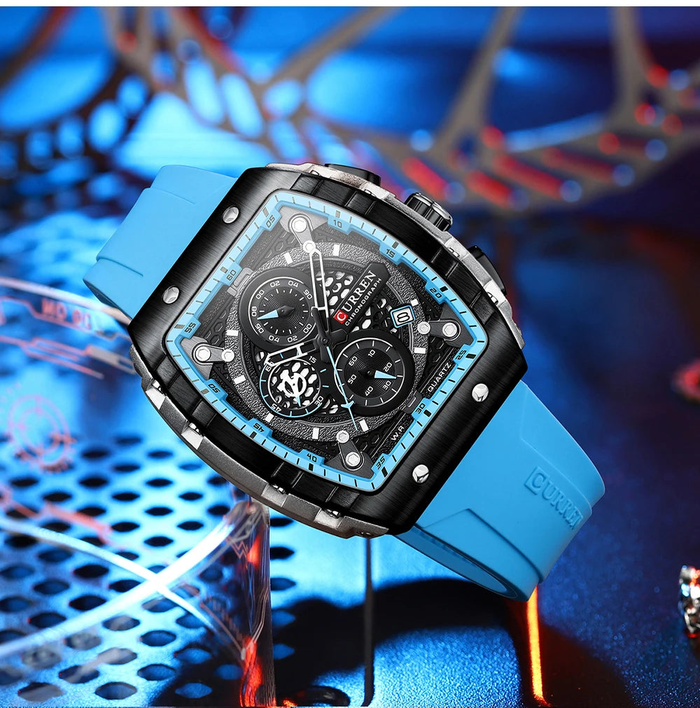 CURREN Orologi da uomo delle migliori marche Orologio da polso al quarzo quadrato di lusso Orologio cronografo luminoso impermeabile per uomo Orologio con data