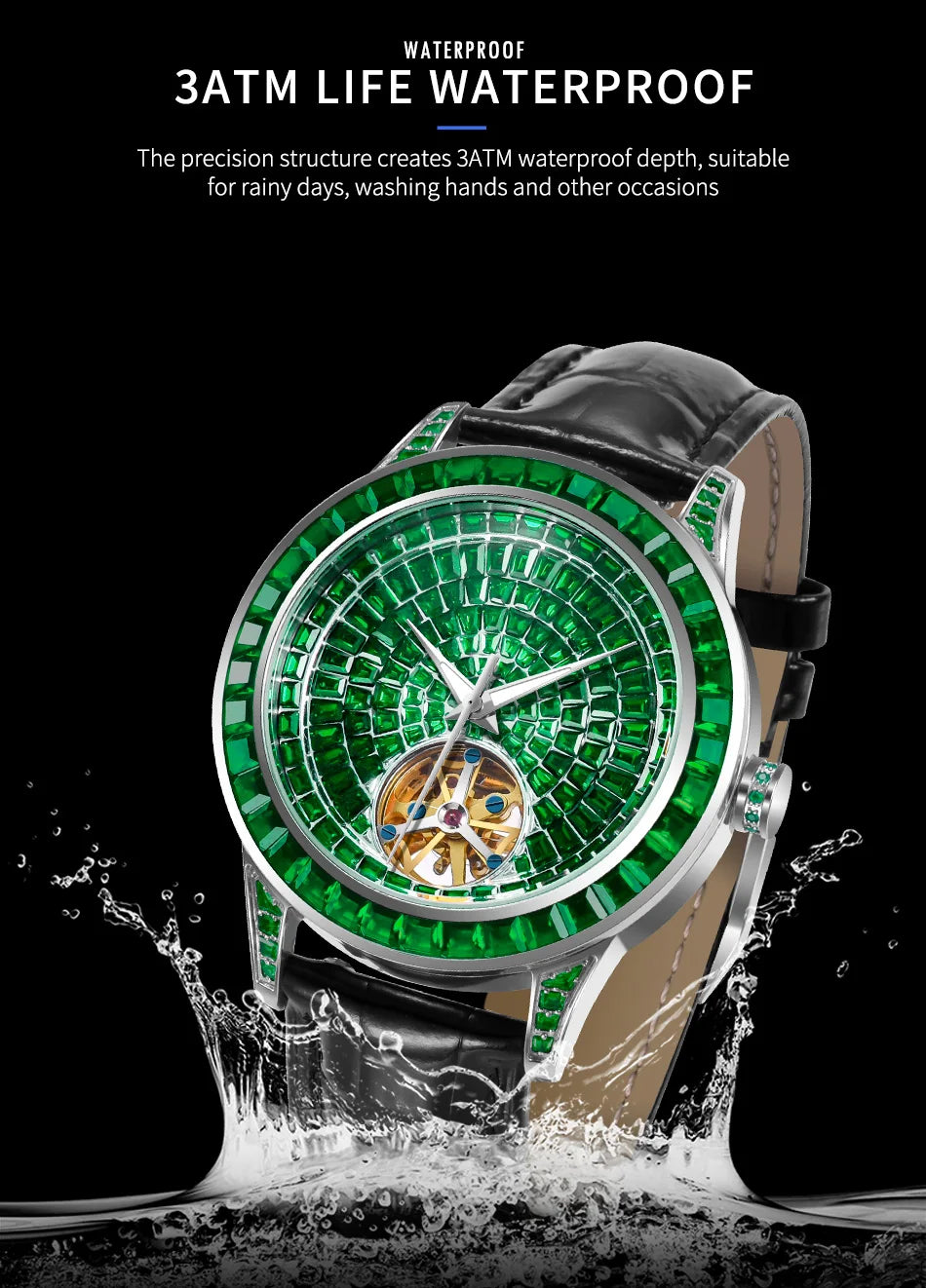 Orologio da Polso Automatico Meccanico da Uomo PINDU Original Design, Elegante con Diamanti Incastonati, Modello P5037
