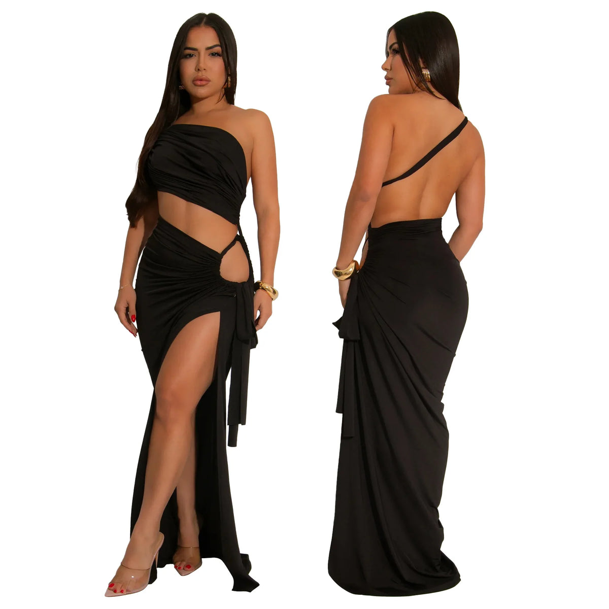 CM.YAYA Donne Senza Maniche Scava Fuori Senza Spalline Aderente Midi Lungo Maxi Vestito 2025 Estate Backless Abiti Da Festa Sexy Abiti