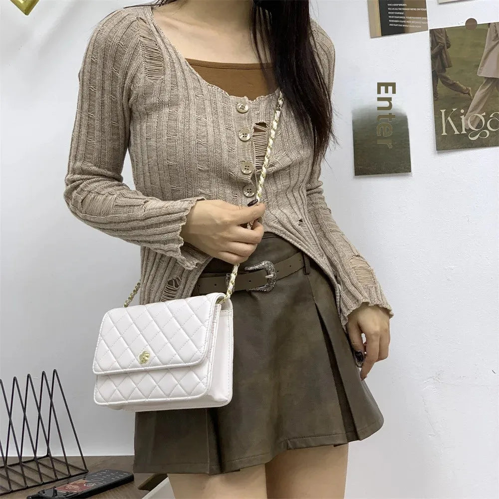Borsa a Catena in Stile Tweed alla Moda, Nuova Borsa Quadrata Versatile, Borse di Nicchia, Borsa a Tracolla Singola per Donne