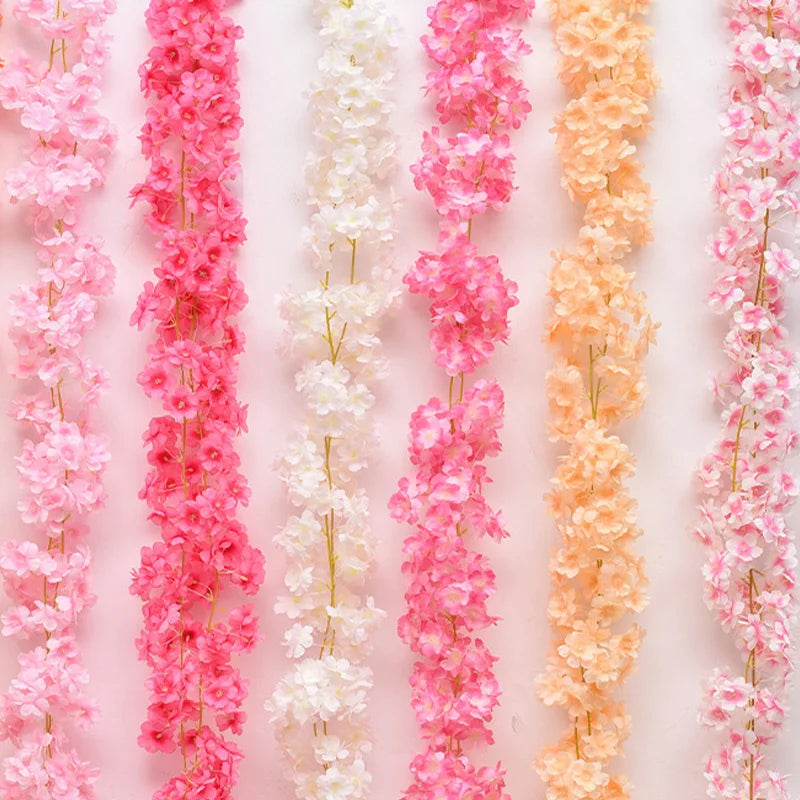 Guirnalda de flores artificiales de sakura rosa, guirnalda de flores de cerezo, decoración de arco de jardín, guirnalda de flores falsas para decoración de bodas, fiestas en casa
