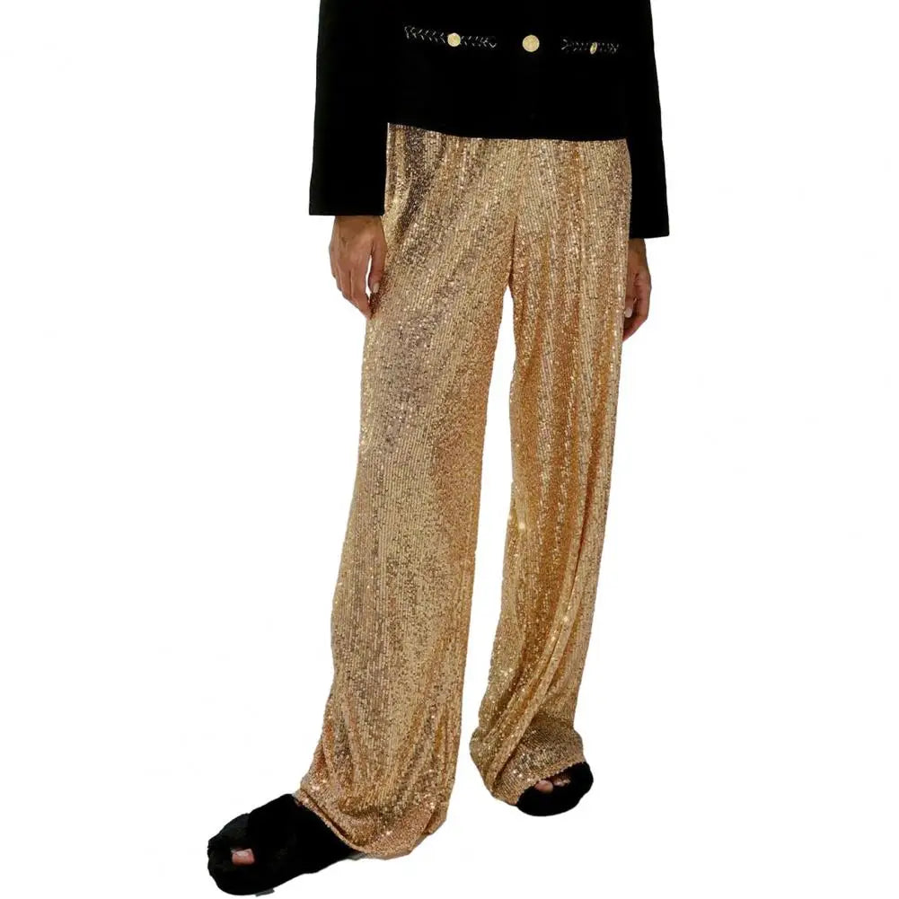 Pantaloni morbidi e comodi Pantaloni leggeri Pantaloni da donna a vita media e gamba larga Pantaloni con paillettes scintillanti Night Club Party Stage