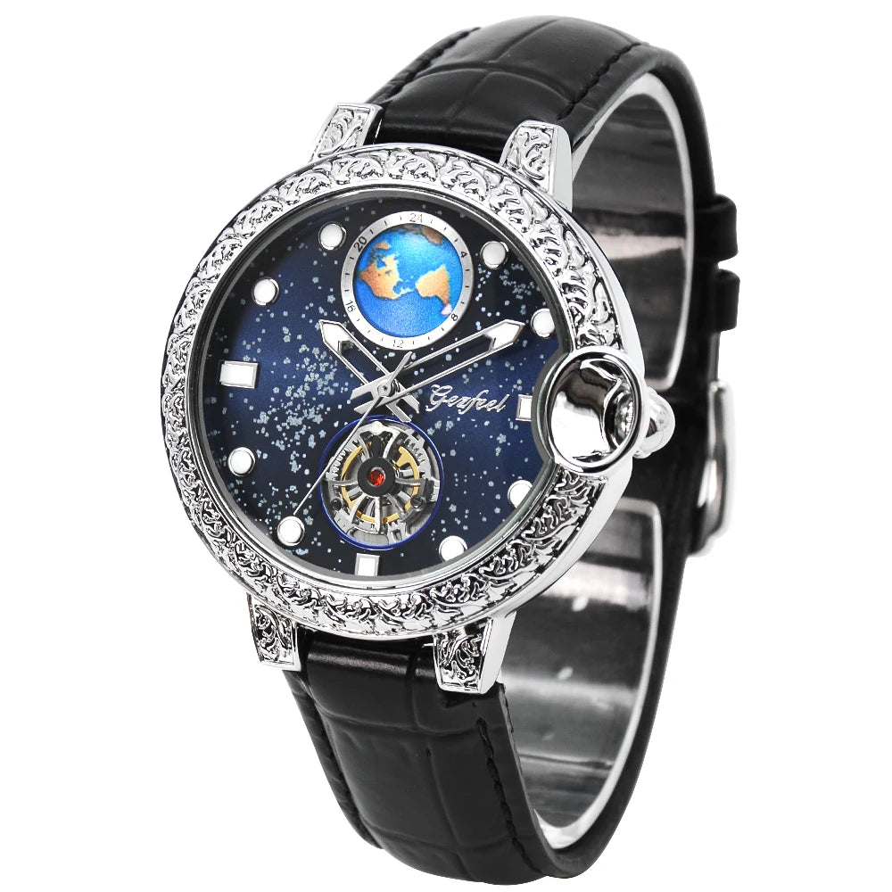 Orologio Unisex Luminoso con Cinturino in Vera Pelle e Incastonature di Diamanti