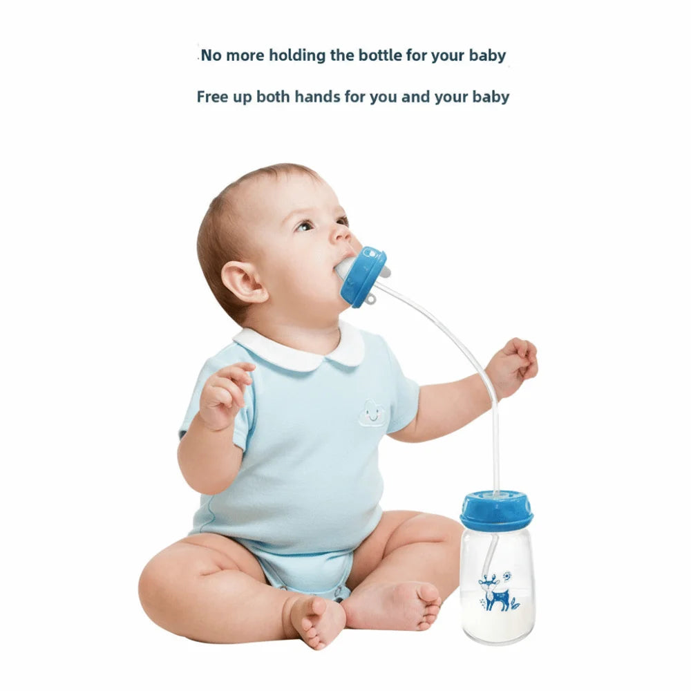 New 5oz/150ml Hands-Free Feeding Bottle Self-Feeding with Straw Brush Bottle Set Normal-Neck Gravity Ball Milk Storage Bottle