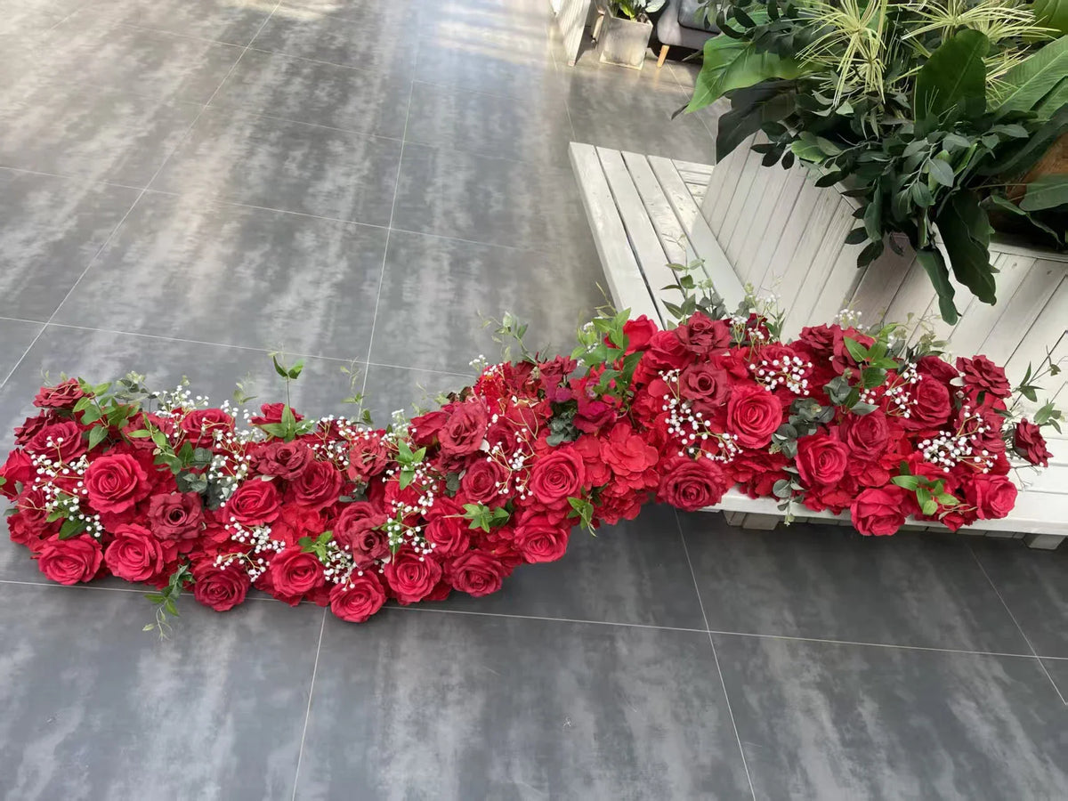 Custom Artificial Flowers Strips Arrangement Event Backdrop Arch Decor Wall Hanging Floral Row Table Sofa Runner Wedding Props