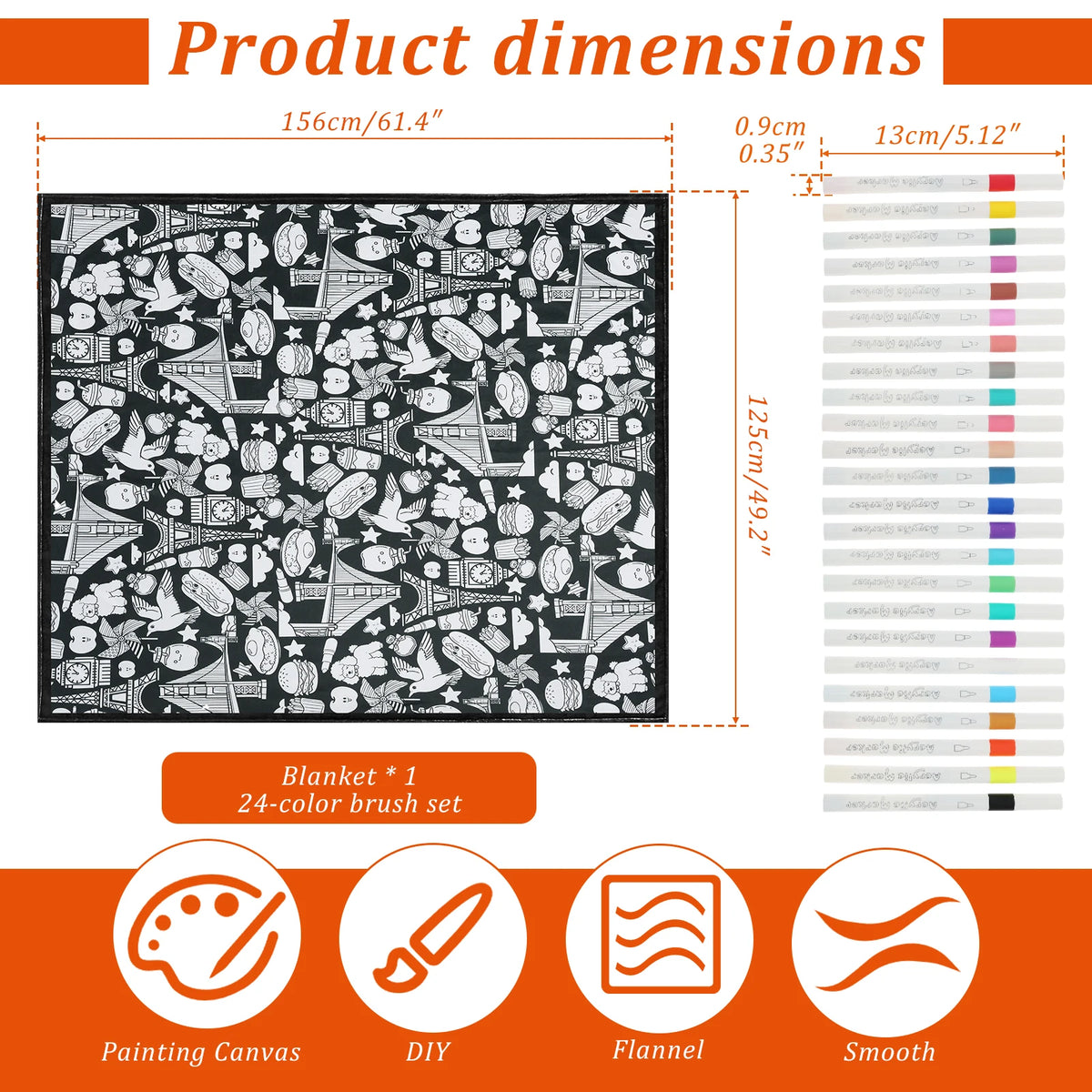 DIY Coloring Blanket Washable Reusable Fleece Throw Color Your Own Blanket Set with 24 Markers Kids Arts Crafts Gift