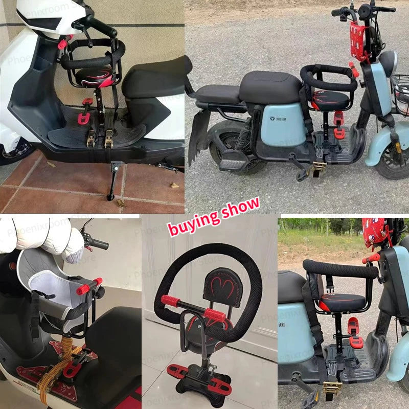 Electric Scooter Child Seat Adjustable Shock Seat Electric Vehicle Child Seat with Seat Belts Armrest and Foot Pedal Detachable