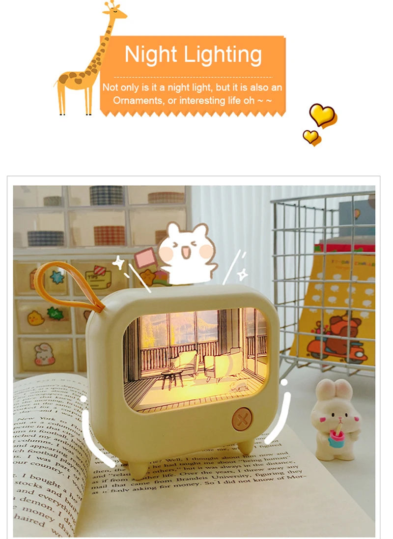 TV Painting Night Light Led Cute Child Learning Table Lamp Room Home Decoration Atmosphere Lighting Mini Desktop Birthday Gift