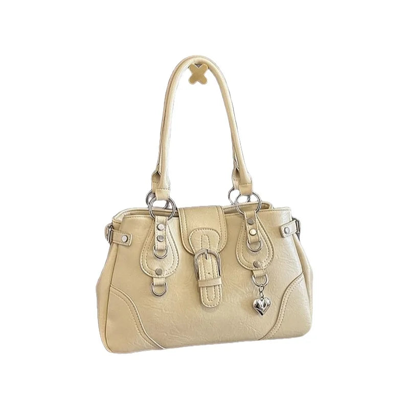 Borsa a Tracolla alla Moda Nuovo Stile 2026, Borsa a Mano Semplice per il Pendolarismo, Versatile con Elementi Rivetto Tinta Unita, Stile Coreano