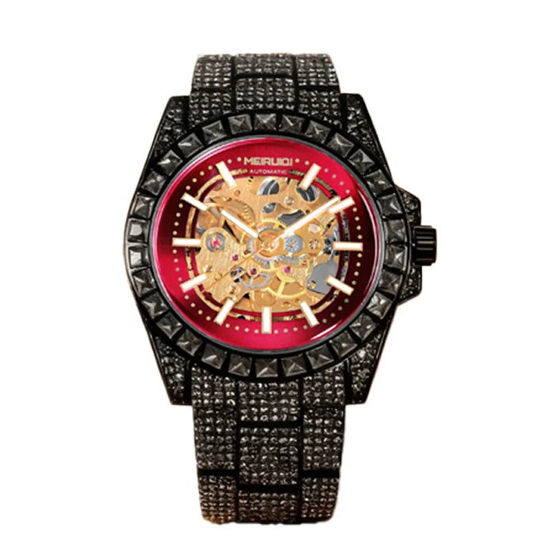 Splendido orologio meccanico da uomo nero e rosso in edizione limitata con tourbillon completamente automatico e cielo stellato