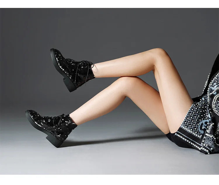 Donna Autunno Inverno Stivaletti 2024 Tendenza Comfort Casual Hip-Hop Scarpe da ballo con paillettes Club Party Donna Stivaletti stringati