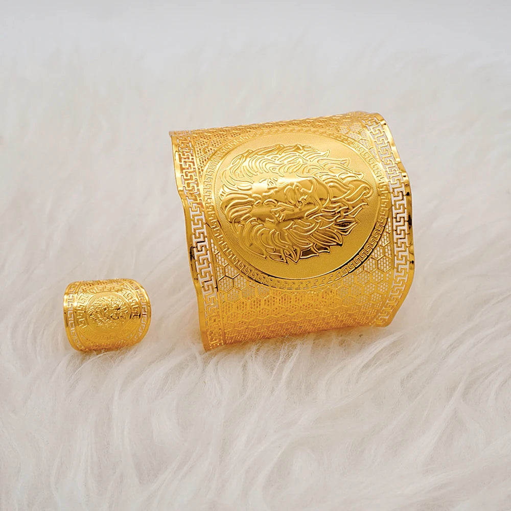Bracciale color oro Dubai con anello per donna Bracciale con polsino a catena con ciondoli Bracciale indiano Arabo Francia Regali di gioielli da sposa