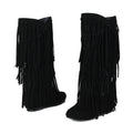 2025 Nuovi stivali alti Donna Bohemian Flock Nappa Stivali a metà polpaccio Stivaletti con zeppa Autunno Inverno Scarpe casual etniche zapatos de mujer
