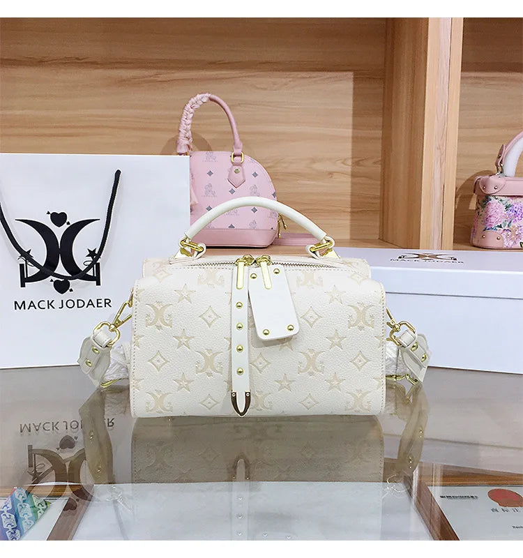 Borsa Boston Chic Urbana alla Moda per Donna, Nuovo Stile 2025, Borsa a Tracolla con Motivi Floreali in Rilievo, Fodera in Poliestere