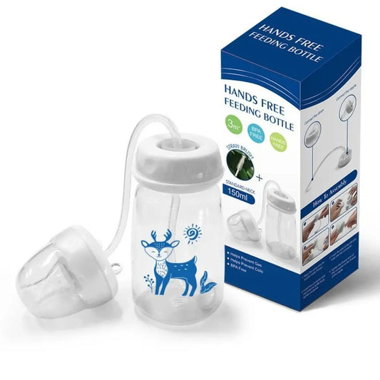 New 5oz/150ml Hands-Free Feeding Bottle Self-Feeding with Straw Brush Bottle Set Normal-Neck Gravity Ball Milk Storage Bottle