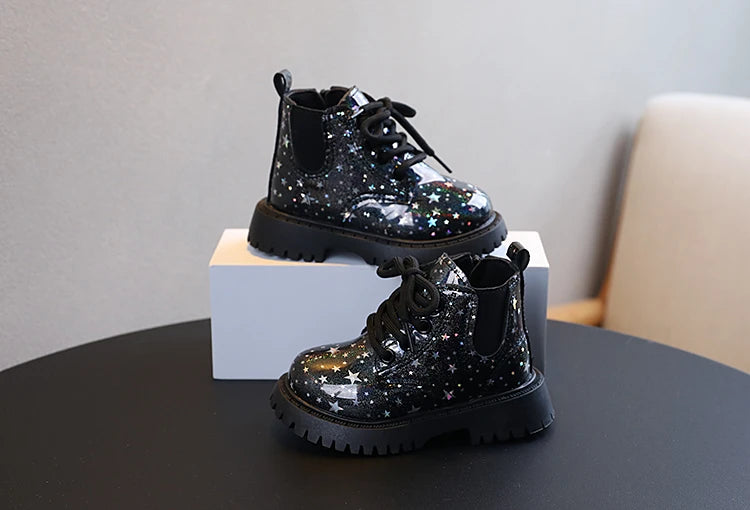 Stivali autunnali per bambini piattaforma Glimmer a stella stivali per bambini belli per il tempo libero moda Unisex alla caviglia-scarpe comode per ragazze dei ragazzi 21-30
