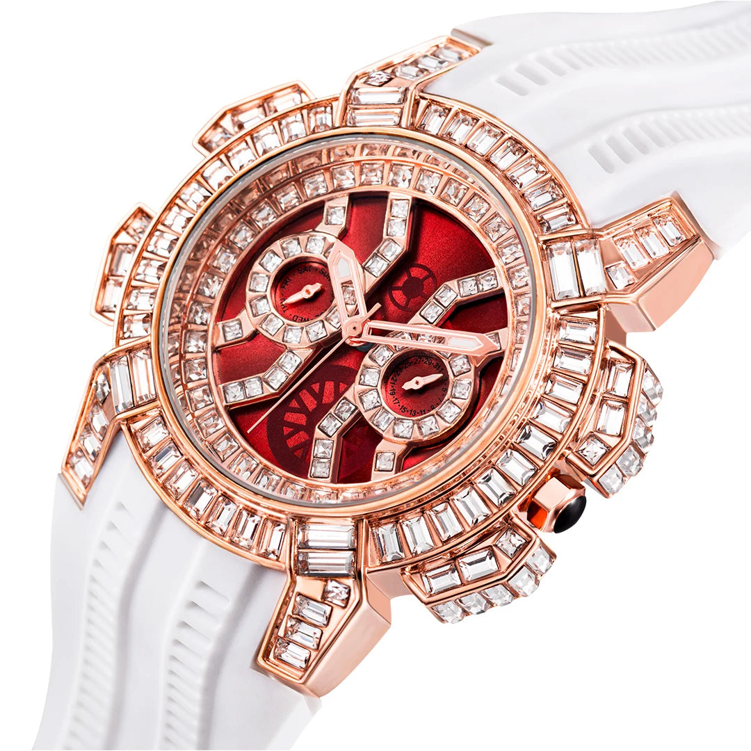 Orologio di Lusso con Diamanti per Uomo, Quadrante Grande Rosso con Strass, Orologi Unisex, Dropshipping