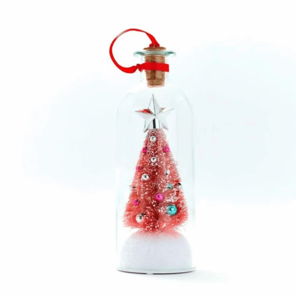 Recordable Christmas Tree Message Bottle Xmas Holiday Keepsake Christmas Props Snowy Scene in Nostalgic Bottle