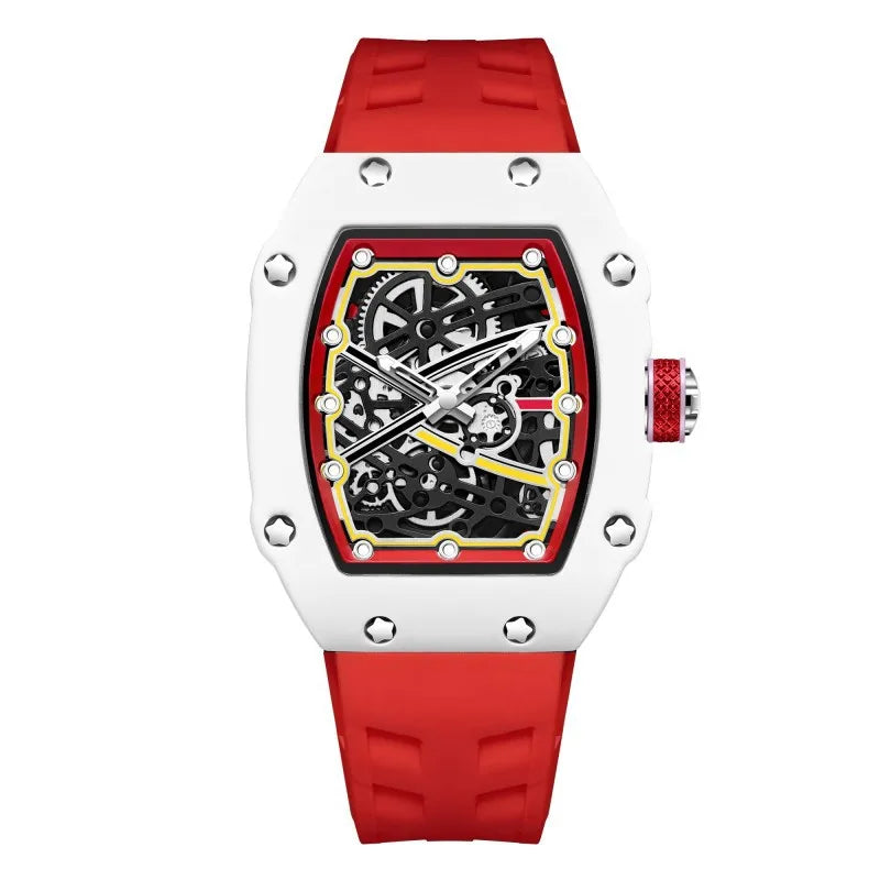 Orologio al Quarzo Ultra-Sottile Tonneau per Uomo, Design Creativo Bianco con Quadrante Cavo, Super Luminoso, Personalizzabile, Orologio AAA Relogio
