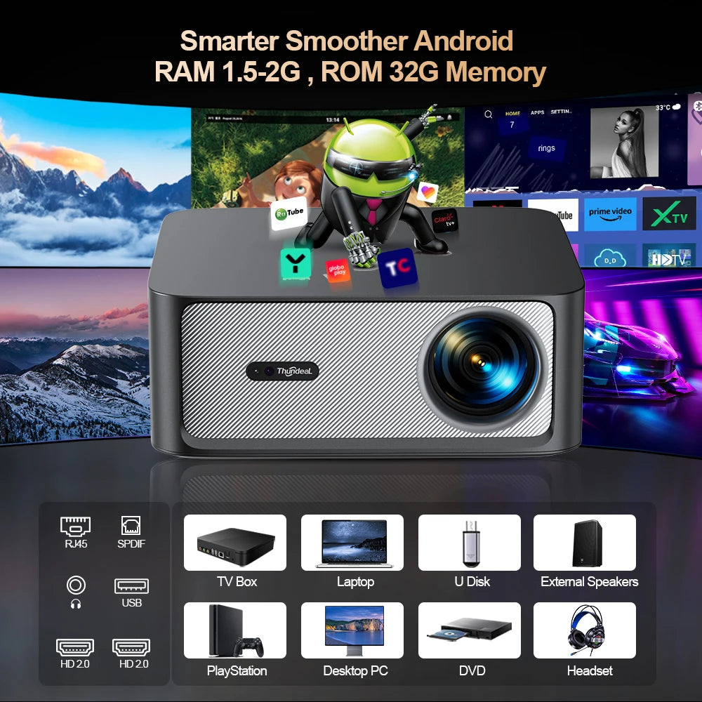  ThundeaL 4K TD98Pro 2G 32G Full HD 1080P Portable Projector Android WiFi 3D Video Projector Samrt TV Cinema Home Outdoor Game