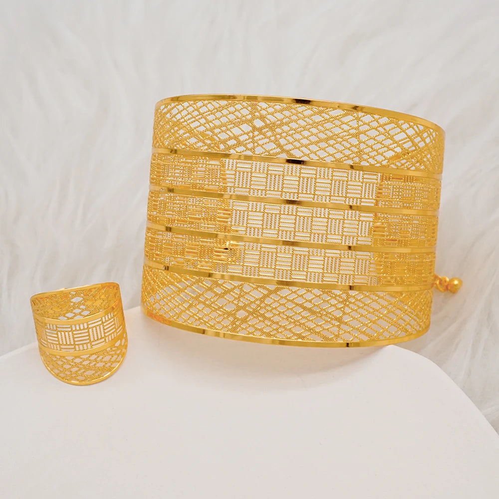 Bracciale color oro Dubai con anello per donna Bracciale con polsino a catena con ciondoli Bracciale indiano Arabo Francia Regali di gioielli da sposa