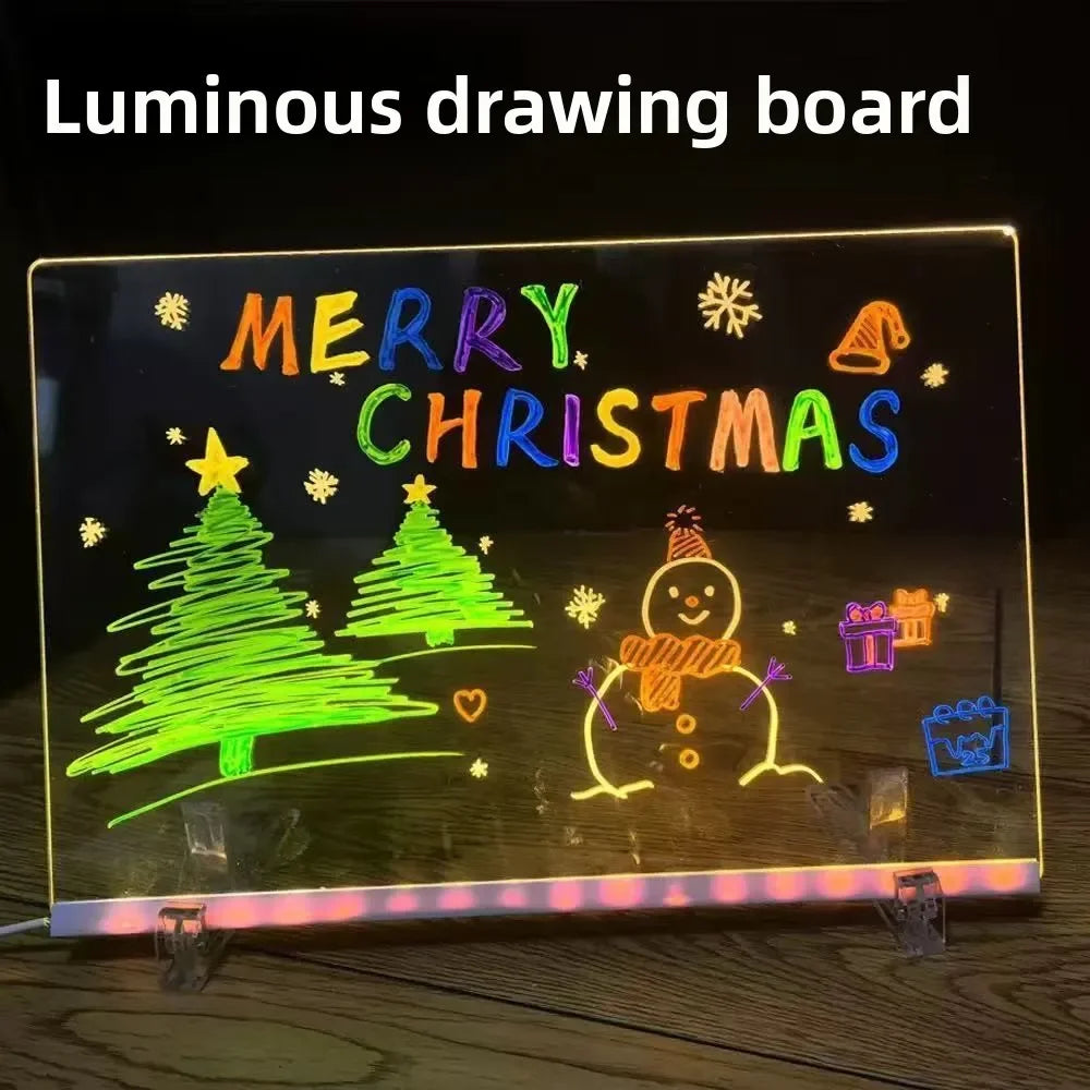 Kid Drawing Toy LED Drawing Board LED Note Board DIY Acrylic Board with Colors Pens Luminous Blackboard Wordpad with Night Light
