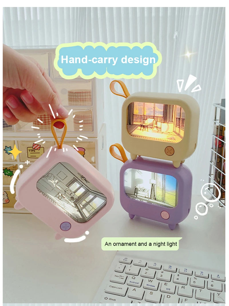 TV Painting Night Light Led Cute Child Learning Table Lamp Room Home Decoration Atmosphere Lighting Mini Desktop Birthday Gift