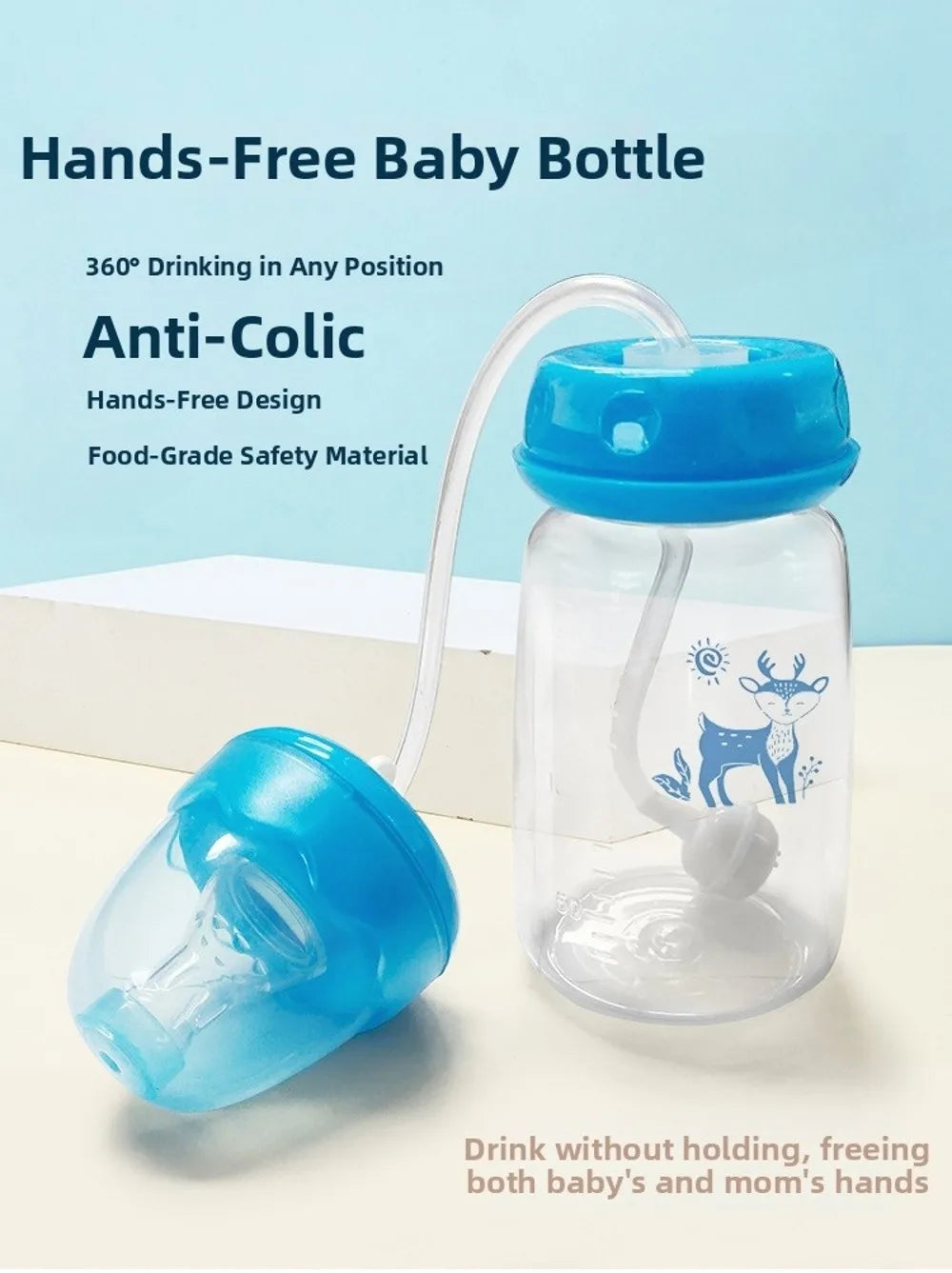 New 5oz/150ml Hands-Free Feeding Bottle Self-Feeding with Straw Brush Bottle Set Normal-Neck Gravity Ball Milk Storage Bottle