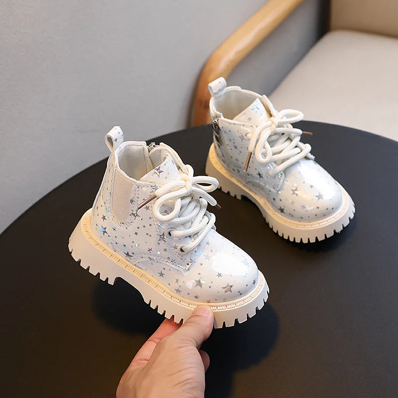 Stivali autunnali per bambini piattaforma Glimmer a stella stivali per bambini belli per il tempo libero moda Unisex alla caviglia-scarpe comode per ragazze dei ragazzi 21-30