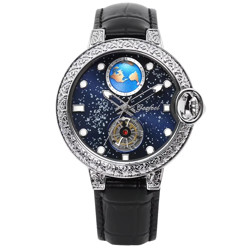 Orologio Unisex Luminoso con Cinturino in Vera Pelle e Incastonature di Diamanti