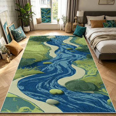 Blue Green River 3D Nature Landscape Carpet for Living Room Bedroom Large Area Rug Washable Non-slip Soft Fluffy Decor Floor Mat