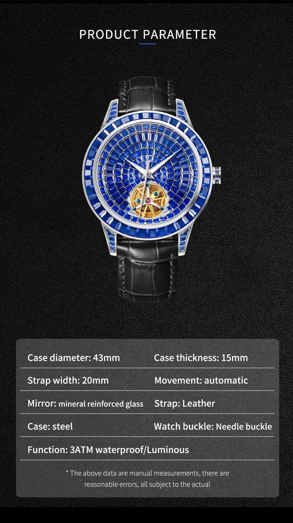 PINDU Design NUOVO Orologio Meccanico da Uomo 42MM con Quadrante Diamantato, Acciaio Inossidabile, Impermeabile, Automatico, Lusso di Alta Gamma