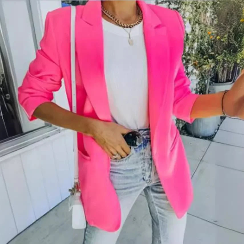 Giacca da Donna Elegante Monocolore a Maniche Lunghe con Colletto Rovesciato, Nuova Collezione Autunno Inverno, Stile Cross-Border