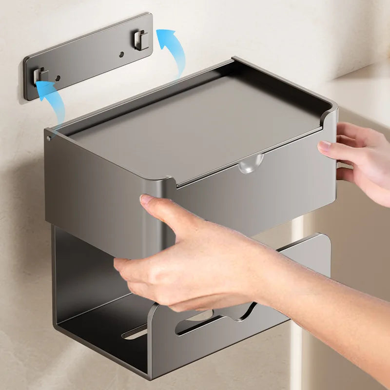 Space aluminum tissue box toilet paper rack perforation-free wall removable multi-functional integrated tissue rack
